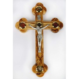 Jerusalem Olive Wood 11" Cross 14 Stations Crucifix from Bethehem with Holy Land Essences