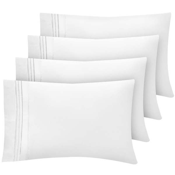 4 Pack Soft Microfiber Pillowcases with Embroidery - Envelope Closure,