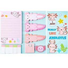 I Just Really Like Axolotl Sticky Notes Set | Animal Mexican Walking Fish Shaped Self-Stick Notes Pads | Writing Memo Pads Page Marker School Office Supplies Gift