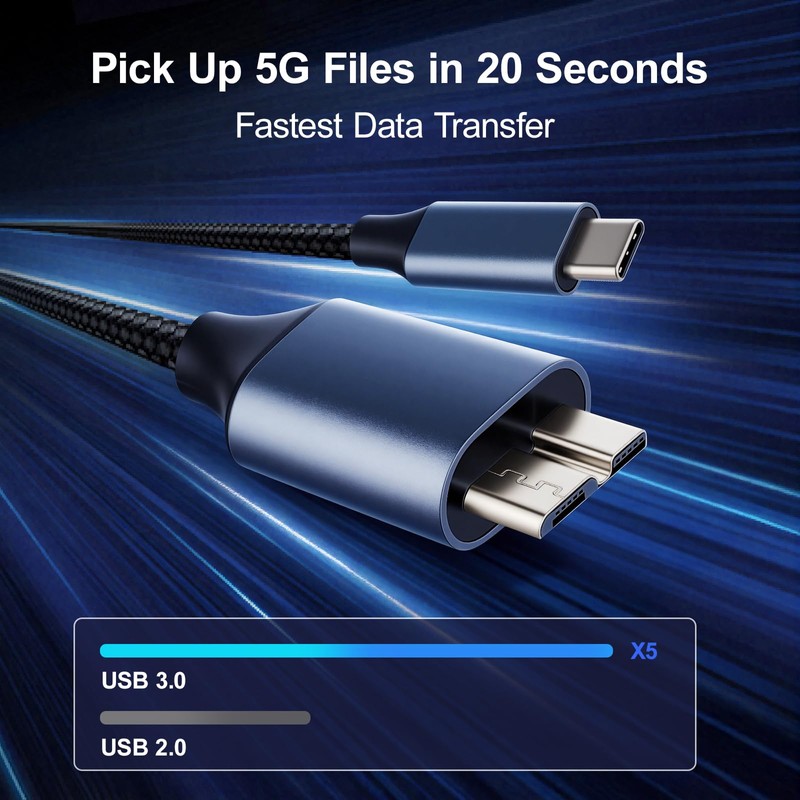 A-Goldnest Micro B to USB C Hard Drive Cables, 3.3FT