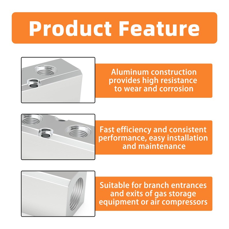 1PCS Aluminum Air Manifold 3 Way 5 Port Pneumatic Air