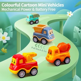 Daioller 5-in-1 Building Toy for Children Aged 1 2 3 4 Years, Vehicle Game for Children with Sound and Light, 1 Ride-On Car with 4 Mini Cartoon Cars for Pulling