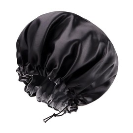 Silk Bonnet Hair Wrap for Sleeping, Adjustable Silk Scrunchies Sleep Cap for Women Men Hair Care, Head Scarf Night Caps with Elastic Stay On Head (Black, One Size)