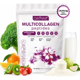 Gwynne Multi Collagen Peptides Powder 1lb 453.6g,con proteina,colageno,Biotina,vitamin C Y Hyaluronic Acid,apoya La Salud Del Cabello, La Piel Y Las  