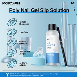 Morovan Slip Solution for Poly Gel: 2.5OZ Nail Slip Solution Anti-Stick Gel Solution Liquid with Dual-Ended Brush Poly gel Liquid for Beginner