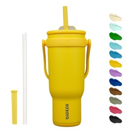BJPKPK 40 OZ Insulated Travel Tumbler with Handle and Straw, Stainless Steel Water Bottle, Double Wall Vacuum Insulated Mug, for Work, Car, Travel, Yellow