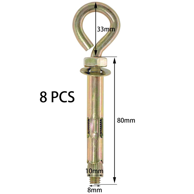 8 PCS Expansion Eye Bolts Heavy Duty Anchor Bolts (M10*80)