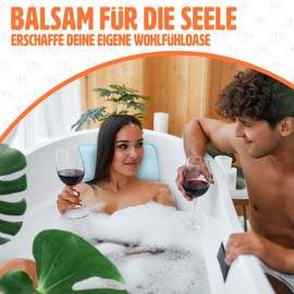 BadLiebe Bath Pillow Blue - Tested Quality - Includes 4 Extra Strong Suction Cups - Bath Pillow with Ergonomic Fit for Neck and Back - Premium Neck Pillow [Includes Integrated Hook]