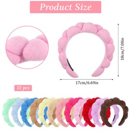 12 Pcs Spa Headbands Bulk, Puffy Terry Cloth Makeup Headbands for Washing Face, Soft Sponge Skincare Headband for Women, One Size Fits Most (12 Colors) Braid Shape Headband