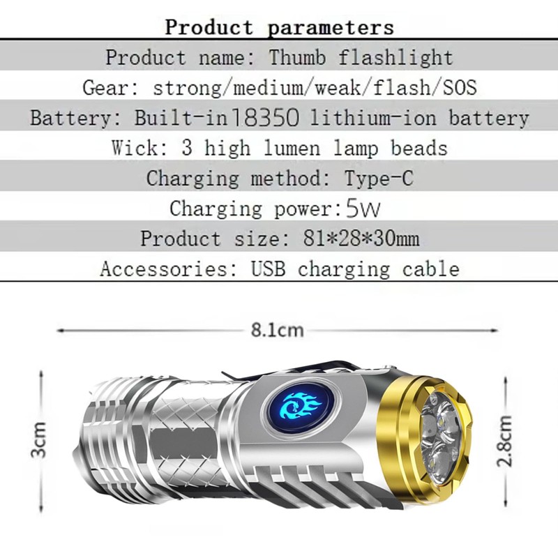 German Three-eyed Monster Mini Flashlight Thumb Flashlight, Mini Flash Super