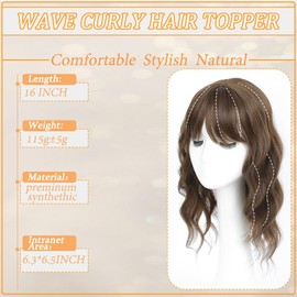 HVVZOY Hair Toppers for Women with Thinning, 16 Inch Toppers Hair Pieces for Women French Clip in Bangs 360° 3D (8-10, Bangs)