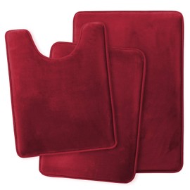 Clara Clark Bathroom Rugs, Velvet Memory Foam Bath Mat - Non-Slip Bath Rugs, Machine Wash, Dries Quickly - Ultra Soft Bath Mats for Bathroom, 3 Piece Burgundy Bathroom Rug Set