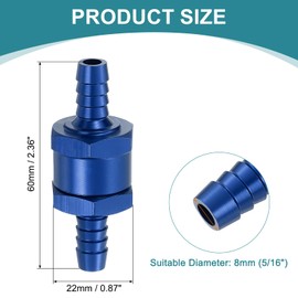 sourcing map 8mm (5/16") Fuel Check Valve, Non-Return One Way Check Valve, Aluminum Alloy Control Accessories for Petrol, Diesel, Gas, Oil, Air, Water, Blue