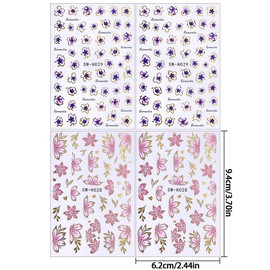 Gold Linie Kirschblüte Nagelsticker Blumen Sticker Nägel Rosa Lila Cherry Blossom Flower Nail Sticker Blumen Blatt Sakura Nagel Stickers 3D Bronzing Rand Blütenblätter Nagelaufkleber Nail Art