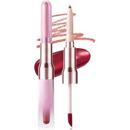 Delineador de Labios Doble Punta con Brillo Labial 2 en 1, 04# Perfilado, relleno y brillo en un solo producto, Define y Da Volumen, Maquillaje Duradero, Look Brillante Natural