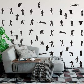 48 pcs/Set Army Wall Decors Seals Infantry Artillery Stormtroopers Snipers for Wall Solider Military Wall Stickers for Teens Boys Bedroom Kids Room Vinyl Decals AM158 (Black)
