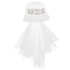 AUEAR, Bachelorette Bride Bucket Hat with Detachable Veil for Wedding Party Bridal Shower White, White, One Size