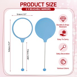 uxcell 2 Pack Beadable Mirrors with Handle, 5.7 Inch Long Bead Mirror Bars Removable, Portable Round Hand Mirrors for DIY Jewelry Making and Beaded Crafts (Sky Blue)