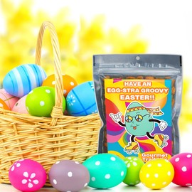 Extra Groovy Easter Gourmet Snack Mix Salty Crunchy Healthy Basket Fillers for Teens 60s Retro Vintage Dyed Egg Roller Skates Peace Sign Hippie Gifts Seasoned Nuts Assorted