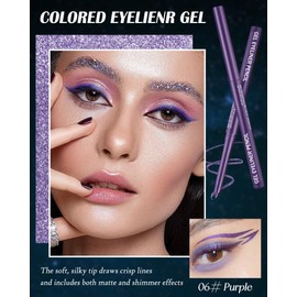 Purple Glitter Gel Eyeliner Pencil Waterproof, Metallic Retractable Cream Smooth Eye Liner Pencils, Long Lasting Waterline Hypoallergenic Precision Eyeliner Pencil, Smudge-Proof Makeup for Women-06