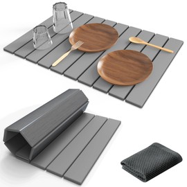 Stone Dish Drying Mat for Kitchen Counter,24"(L)×16"(W) Collapsible Fast-Drying Diatomaceous Earth Mats with Towel Sanding Tool,Versatile Stone Drying Mats for Cups Dishes Bottles