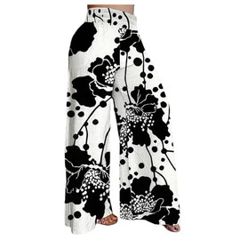 Floerns Women's Plus Size Floral Print Palazzo Pants Wide Leg High Waist Casual Trousers Black and White XX-Large Plus