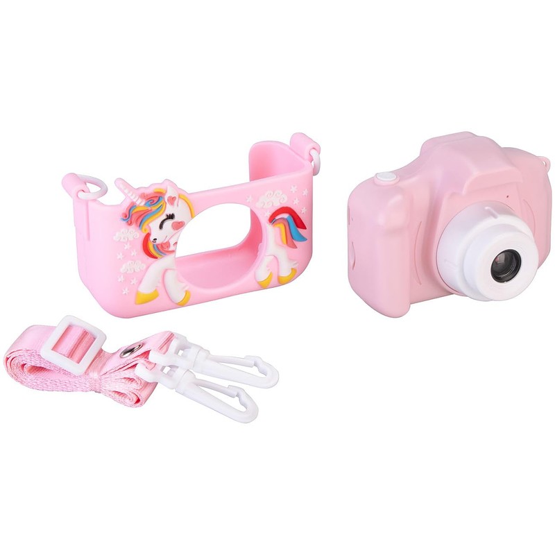 Playtastic Selfie-Kinderkamera, 2''-IPS-Display, 1080p, USB-C, rosa Einhorn-Hülle