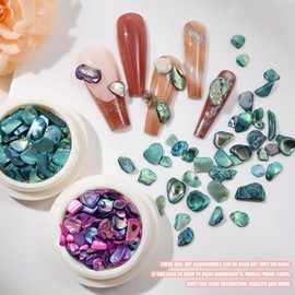 Abalone Shell Flakes for Nail Art, Mixed Size 3D Abalone Shell Fragments for Nail Art, Colorful Irregular Abalone Seashell Slices Nail Glitter Manicure DIY Paillette Accessories (Set A)