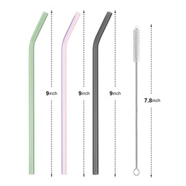 AMZSOCKETS Reusable Glass Straws - 9" L x 8 mm W - Smoothie Drinking Straws for Smoothie, Milkshakes, Pack of 6 with 1 Cleaning Brush (mix1)