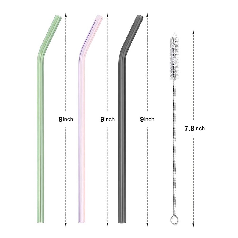 AMZSOCKETS Reusable Glass Straws - 9" L x 8 mm