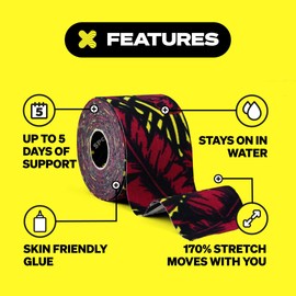 3 Rolls - SPORTTAPE Kinesiology Tape - 5m Roll - Wild | Physio & Sports Injury Muscle Tape for Shoulder, Knee, Ankle Shin Splints Support. Waterproof & Hypoallergenic Kinetic Sports Tape