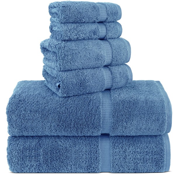 Chakir Turkish Linens 100% Cotton Premium Turkish Towels for Bathroom | 2 Bath Towels - 2 Hand Towels, 2 Washcloths (6-Piece Towel Set, Wedgewood)