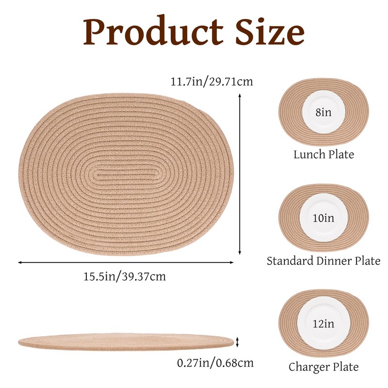 Oval Placemats Set of 8 Woven Farmhouse Kitchen Table Mats