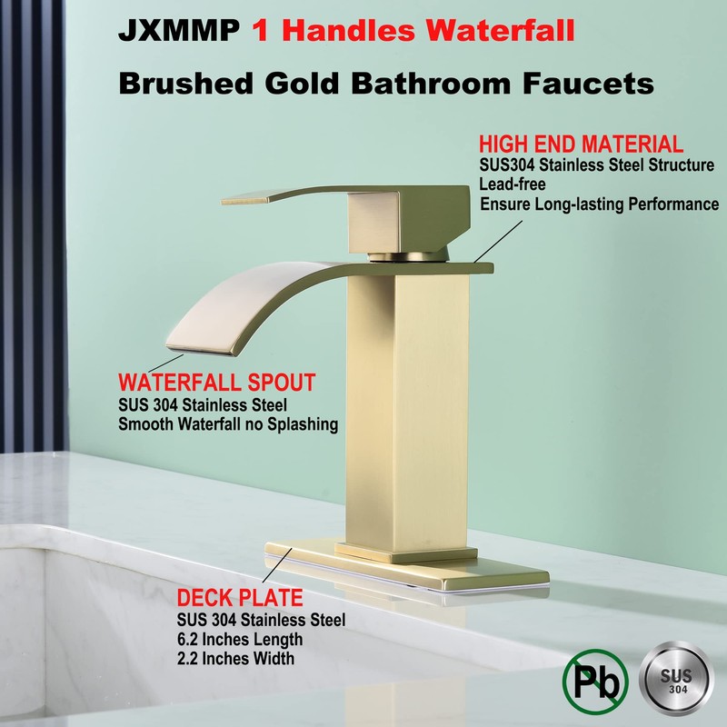 JXMMP Waterfall Faucet for Bathroom Sink, Single Hole Bathroom Faucet