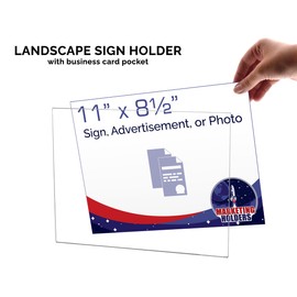 Marketing Holders Acrylic Wall Sign Holder 11" x 8.5" Horizontal Ad Frame with Double Sided Tape for Announcements for Retail Shops Service Stores Clear No Holes