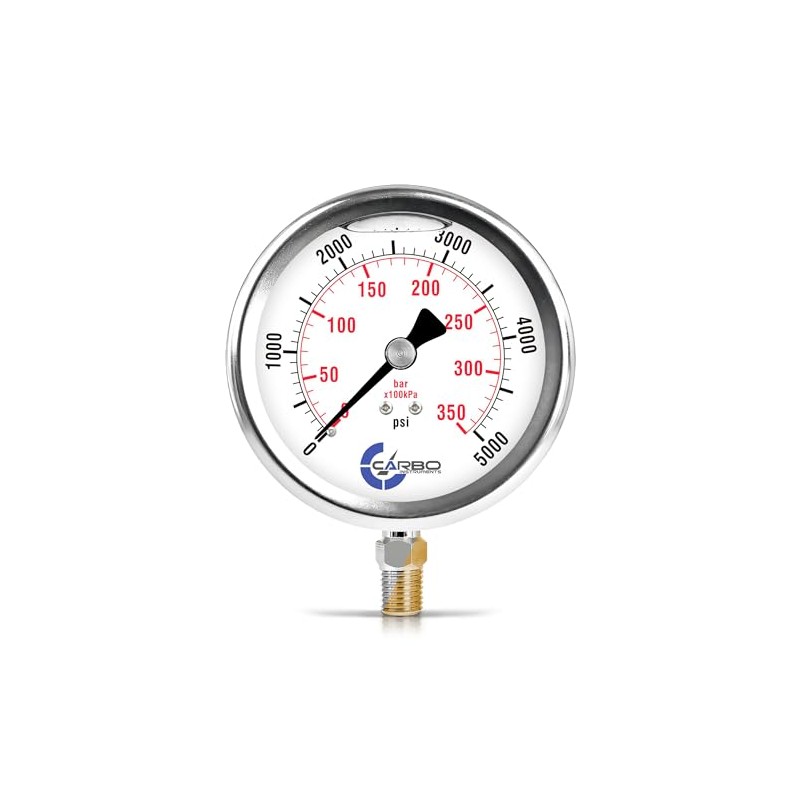 CARBO Instruments 5000 PSI Glycerin Liquid Filled Pressure Gauge, 4"