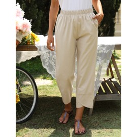 Springrain Women's Capri Pants Casual Summer Cotton Cropped Lounge Pants Trousers(Khaki-M)