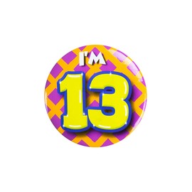 PD-Party 6014713 Birthday Badge | Birthday Metal Badge | Party Celebration Buttons - I'm 13, Multicoloured, 5.5 cm Length x 5.5 cm Width x 0.5 cm Height