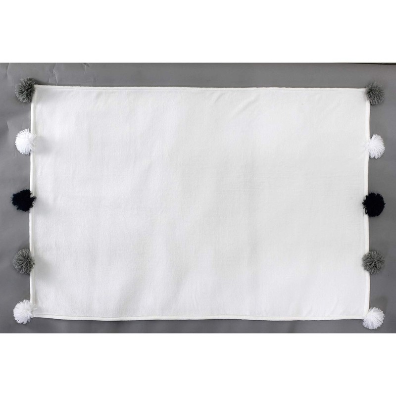 SPICE OF LIFE HCLK2910WH Fringe Pom Pom Blanket, Fleece, Cozy