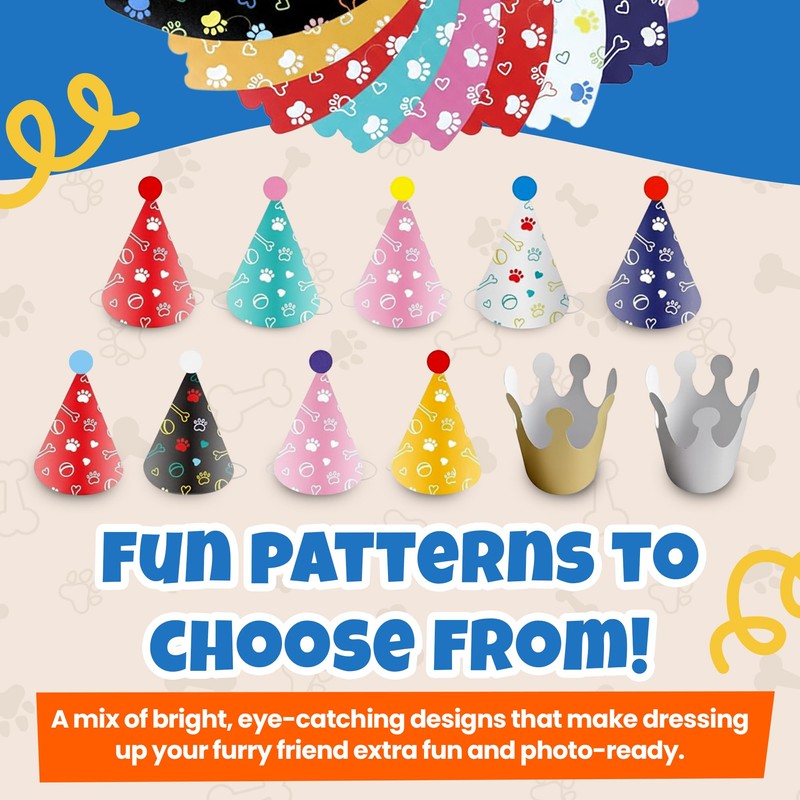 Dog Birthday Party Hat Set, Reusable & Adorable Kitty/Doggy Birthday