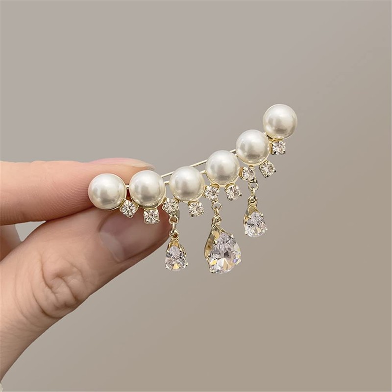 Pearl Brooch Sweater Shawl Clips Faux Rhinestone Pearls Brooch Safety