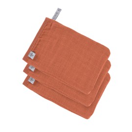 LÄSSIG Muslin Wash Mitt Wash Cloth Cotton Set of 3/Wash Glove Rust