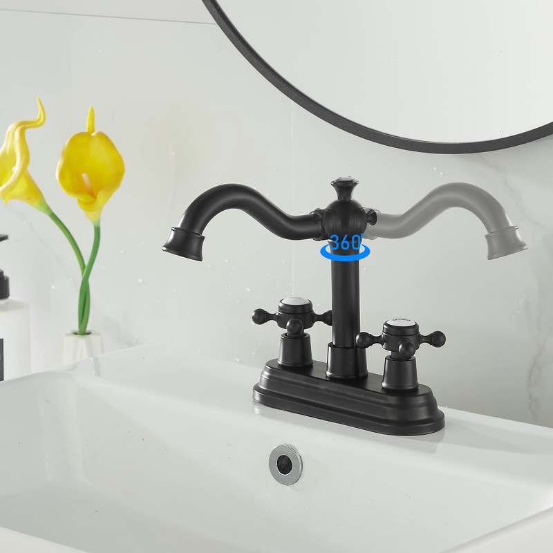 GGStudy Bathroom Faucet Matte Black 2 Handles 4 Inches Centerset