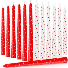 Threlaco 12 Pcs Valentine's Day Dripless Taper Candles 10 Inch Tall Unscented Candle Sticks White Red Heart Candle Set Valentines Day Gifts Holiday Decor for Dinner, Party, Wedding, Anniversary