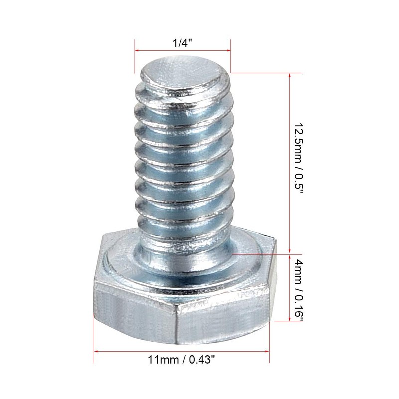 sourcing map Hex Head Screw Bolts Carbon Steel 1/4"-20x1/2" Fastener