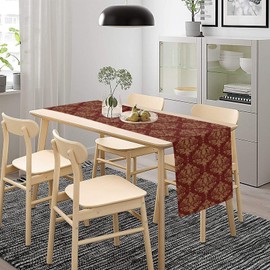 Red Damask Table Runner, Vintage Classic Luxury Dark Red Golden Floral Damask Print Table Runner for Home Kitchen Dining Room Wedding Party Decor, 13x36inch