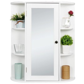 Segawe Wall Mounted Cabinet Bathroom MDF Storage Organizer with Mirror 1 Door Shelves