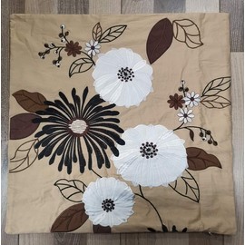 Floral Cushion Cover 2PCS PACK Decorative Couch Pillowcase Black/White/Brown Blooming Flower Traditional Handmade Appliquéd Embroidered Cotton Sateen County Floral Autumn Farm House Festive Decor