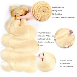 Blonde Bundles Human Hair 613 Body Wave Bundles 18 20 22 Inch Brazilian Blonde Body Wave Human Hair 3 Bundles 613 Bundles Soft and Shiny Hair Extensions Honey Blonde Bundles
