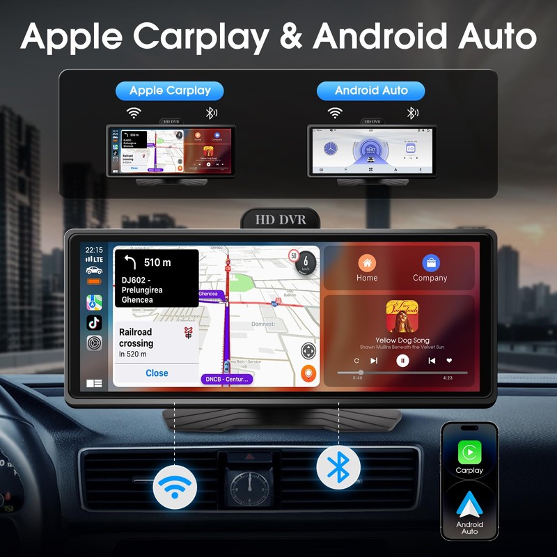 Haudio Wireless Carplay Screen for Car, 10.26" Portable Car Radio